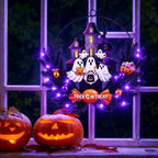 Pre-Lit Halloween Wreath for Front Door, Lighted Ghost with 6H On/18H Off - Image 2