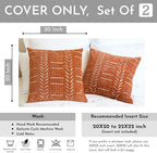 BlissBlush Decorative Throw Pillow Covers 20X20 Set of 2, Brick Red Boho Farmhouse Cushion Cover, Cozy Soft Accent Pillowcase for Couch Sofa Bed Living Room Home Décor - Image 3