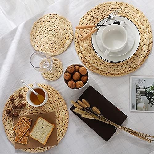 6 Pack 13.8" Woven Placemats, Natural Hand-Woven Water Hyacinth Placemats, Round Braided Rattan Tablemats for Dining Table, Large Weave Round Place Mats Heat Resistant Non-Slip Table Mats, 13.8 Inch - Image 5
