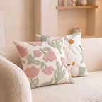 Premium Chenille Embroidered Throw Pillow Covers 20x20 Set of 2, Thick 3D Tufted Pink Floral Decorative Cushion Covers with Hidden Zipper for Couch Sofa Bed Living Room Boho Home Decor - Image 5