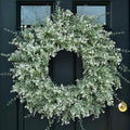 26" Large Artificial Eucalyptus Wreath for Front Door Decor (White-Green) by FOTEEWL