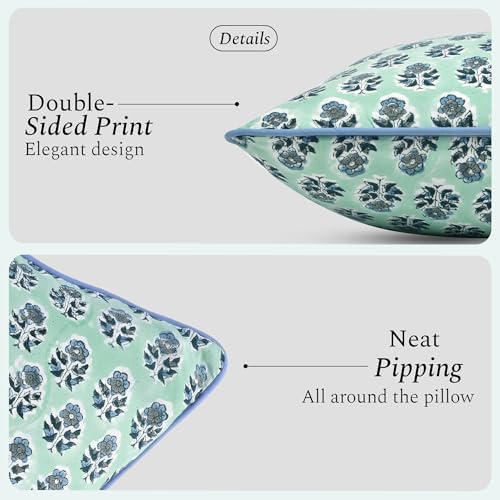 CPC Poppy Blue Block Print Throw Pillow Covers 20x20 Inch, Set of 2 - Image 2