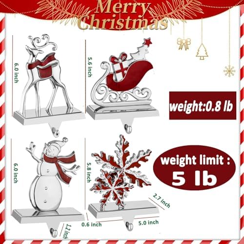 4PCS Christmas Stocking Mantle Holders Set Stand Sign Heavy Weighted Stocking Hooks Fireplace Stocking Hanger for House Holiday Yards Mantle Holder Décor (Mutli,4) - Image 3
