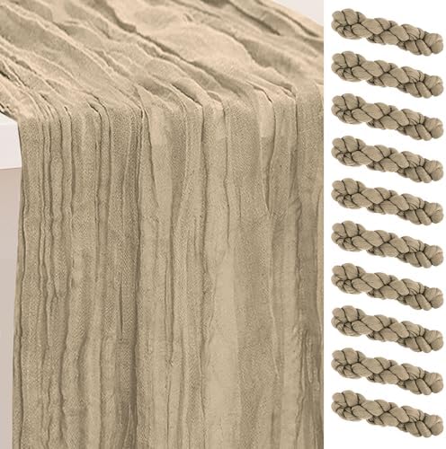 10 Pack Khaki Cheesecloth Table Runner 35x120 Inch 10Ft Rustic Gauze Cheese Cloth Table Runner Sheer Cheesecloth Table Runners for Wedding Party Bridal Shower Decoration by SuBleer