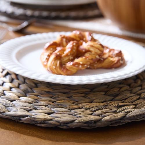 6 Pack, Round Woven Placemats, Natural Water Hyacinth Wicker Place mats, Braided Straw Table Mats for Dining Table, Fall, Halloween, Thanksgiving, Christmas, Black (13.8 inch) - Image 7