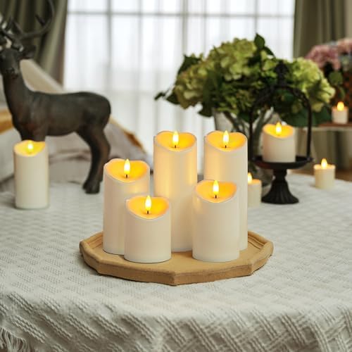 Homemory Outdoor Waterproof Flameless Candles, LED Candles, Battery Operated Candles with Remote and Timers, Electric Fake Plastic Pillar Candles, Ivory White, D3 H4 5" 6" 8" 8", Set of 5 - Image 2