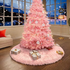 60 Inch Pink Faux Fur Christmas Tree Skirt Plush Xmas Tree Base Cover - Image 4