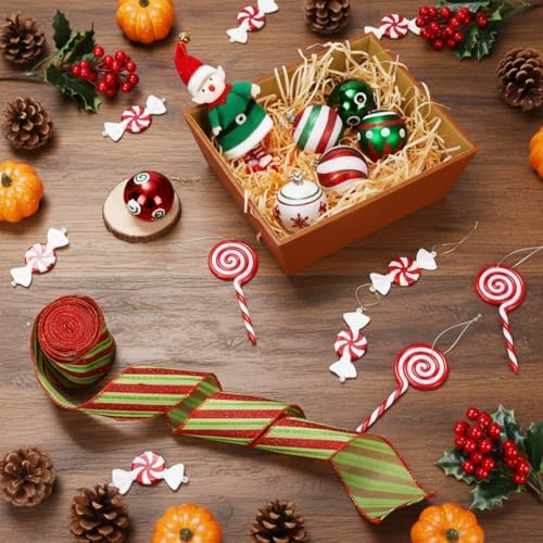 43 Pcs Elf Christmas Tree Decorations Elf Christmas Tree Hanging Ornaments Topper Candy Ball Pendant Red White Green Hanging Ornaments for Holiday Party Decoration - Image 4