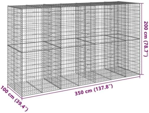vidaXL Gabion Basket with Cover 137.8"x39.4"x78.7" Galvanized Iron - Image 3
