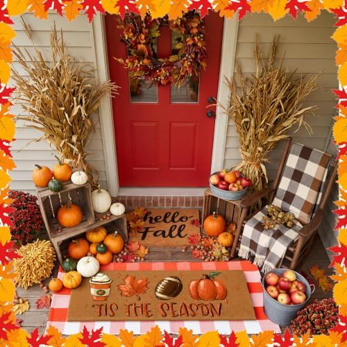Moucuny 2 Pcs Large Fall Football Coir Doormat Outdoor, Non-Slip Backing - Image 6