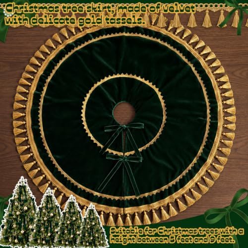 Roowest 48 Inch Green Christmas Tree Skirt Velvet, Round - Image 5