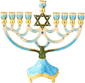 Matashi Hand Painted Enamel Menorah Candelabra w/Star of David Design by MATASHI
