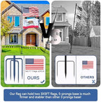 ZMTECH 12FT Heavy Duty Flag Pole with 5 Pronges Base in Ground for Yard,Tangle Free Spinning Stainless Steel,Windproof Ground Flag Poles for 2 Flags, 1 Pack, Blue - Image 3