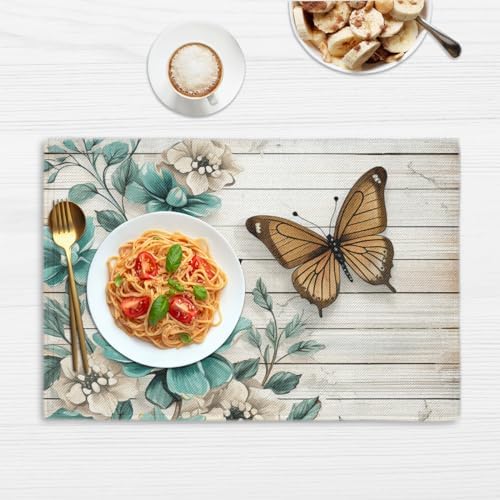 Vintage Flower Butterfly Wooden Floral Placemats Set of 6 Decorative Dinner Place Mats Washable Table Mat for Gifts, Holiday, Birthday Party, Wedding & Dining - Image 6