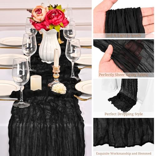 12 Pack Black Cheesecloth Table Runner,20x120 in Table Runner - Image 3