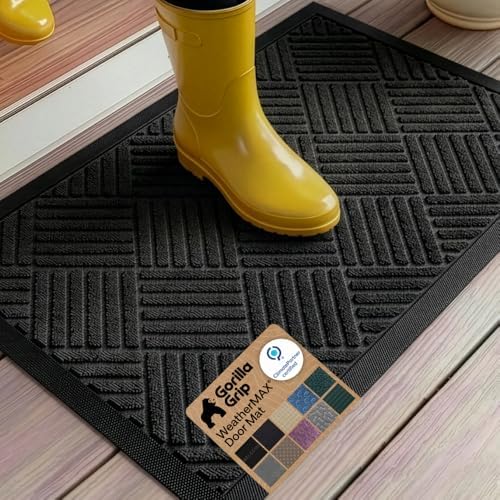GORILLA GRIP WeatherMAX Door Mat, Indoor Outdoor Use, 35x23, Black Diamond by GorillaGrip
