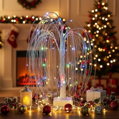 Christmas Tree Decor with Remote - 2ft RGB LED Willow Tree, 60 Color Changing Light Modes | Gift Ready Holiday Centerpiece for Home, Office, Wedding | USB/Battery Powered - Image 2
