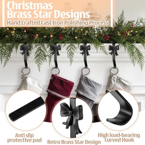 Shimeyao 8 Pcs Black Bow Christmas Stocking Holders, Vintage Mantel Hooks - Image 3