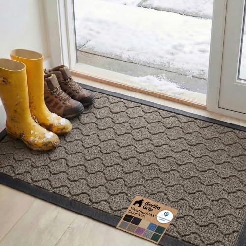 GORILLA GRIP WeatherMAX Door Mat, Indoor Outdoor, 58x34, Beige Quatrefoil by GorillaGrip