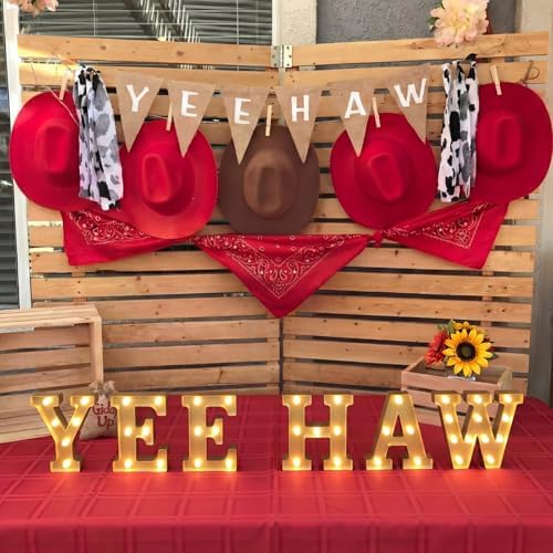 Honoson 6 Pcs Western Party Decorations Yee Haw LED Light up Sign - Image 5