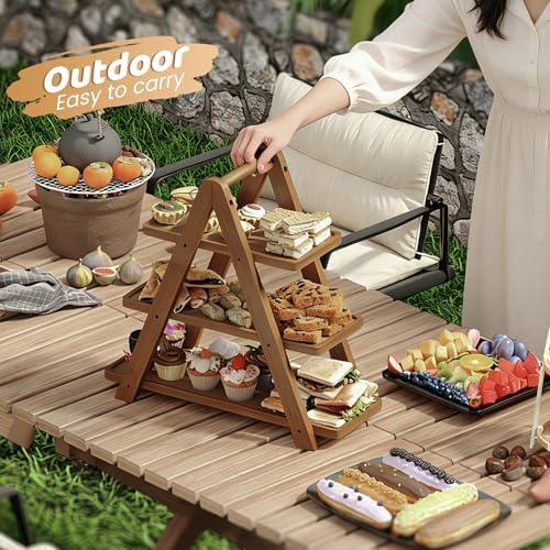 3 Tier Serving Tray, Wooden Cupcake Stand, and Towers Serving Tray for Party Food, Farmhouse Serving Platter, Decorative Tray, Decor Dessert Display Set, Tiered Tray Stand - Image 7