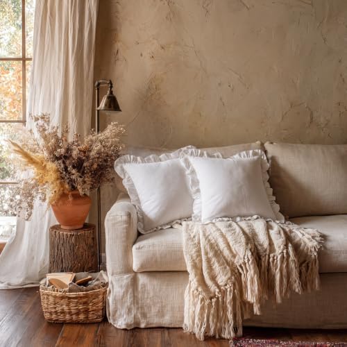patdrea Vintage White Linen Throw Pillow Covers,Set of 2,18"x18"-Kubum - Image 6