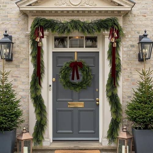 N&T NIETING 9FT Christmas Norfolk Pine Garland, Real Touch Pine Garlands Faux Greenery Garland Winter Christmas Garland for Table Mantle Holiday Indoor Outdoor Xmas Decorations (4 Pcs) - Image 4