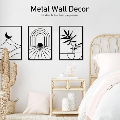 Sokurdeg Black Minimalist Metal Wall Decor, Bohemian Line Wall Decor, Modern Abstract Wall Art for Bedroom Bathroom Living Room (3 Pack, 12 x 17 in) - Image 3