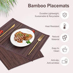 Bamboo Placemats Set of 8 with Fabric Border, Table Mats, Walnut - Image 4