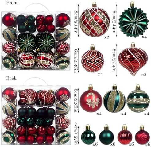 48 Pcs Christmas Balls Ornaments for Christmas Tree, Painted Shatterproof Plastic Decorative Baubles Hanging Ornaments for Xmas Tree Wreath Holiday Party Wedding Decoration, Red Green - Image 2