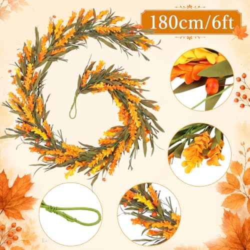 Riceshoot 6Ft Fall Garland for Mantle, Autumn Leaf Berry Decor - Image 2