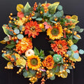 Fall Wreaths for Front Door 24 Inch Autumn Wreath with Sunflowers, Orange Dahlias, Maple Leaves & Berries – Fall Door Wreath for Outdoor or Indoor Thanksgiving Decor by PureCosy