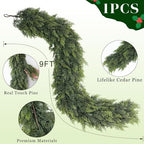Lifelike Touch Artificial Christmas Cedar Garland for Mantle (9FT 1PCS) - Image 5
