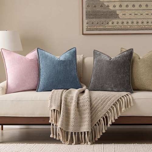 decorUhome Soft Chenille Throw Pillow Covers 24x24 Set of 2 Dark Grey - Image 4