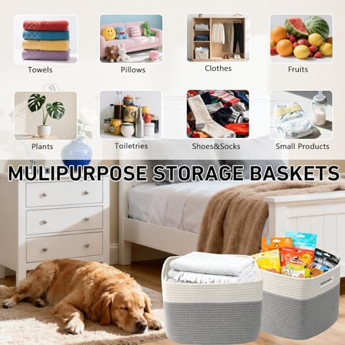 3 Pack Woven Baskets,Storage Baskets for Shelves with Handles - Image 5