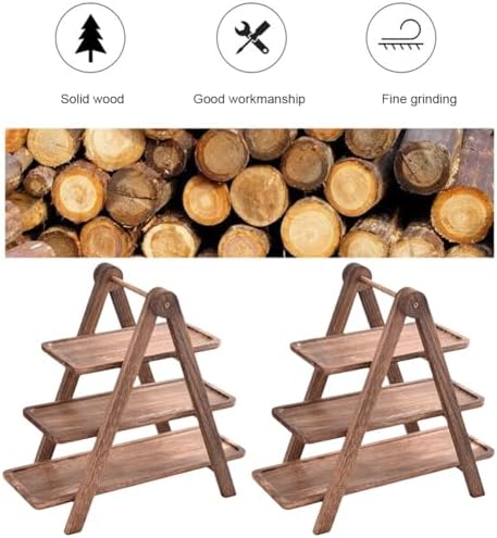 2PCS Wood 3 Tier Serving Tray Three Tiered Cupcake Stand, Rectangle Serving Platter Wooden Farmhouse Tiered Tray, Party Serving Brown Decorative Tray Decor - Image 4