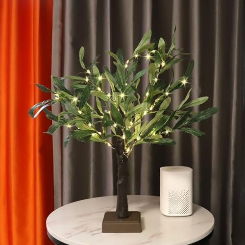 2FT Easter Olive Tree with LED Lights, 30 LED Artificial Twinkle Tree with Timer, Lighted Greenery Tree Bonsai Fairy Tabletop Lamp Tree for Home Decor - Image 5