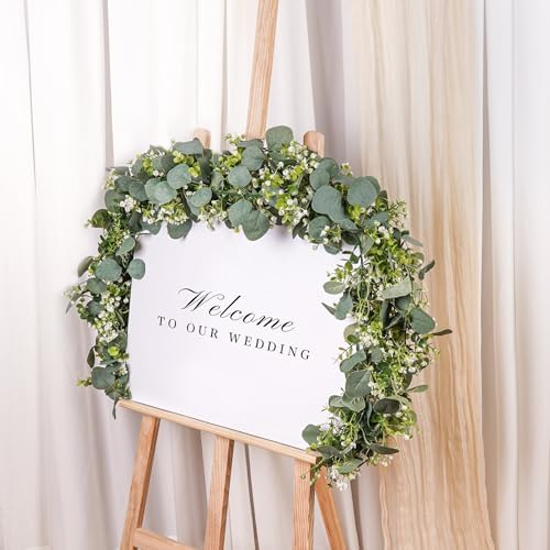 4 Pack Artificial Eucalyptus Garland with White Flowers,5.9FT Greenery Garland Fake Vines Hanging Green Garlands for Table Centerpieces Outdoor Festival Wedding Backdrop Arch Wall Decor - Image 5