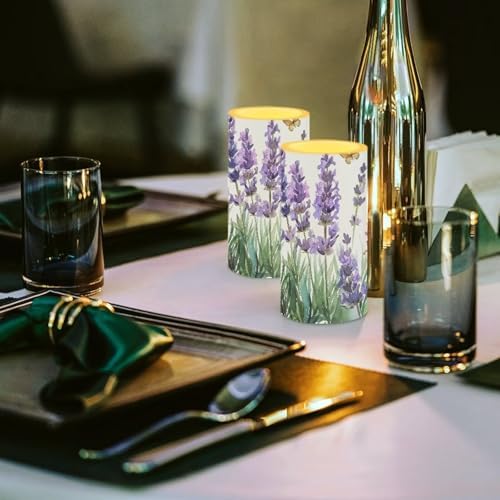 Lavender Flameless Candles 2 Pack 6 x 3 inch Battery Operated Candles with Multicolor Timer Remote Control LED Fake Candles for Warm Light Dinner Table Home Decor - Image 5
