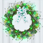 Enhon St. Patrick's Day Decorations, 16in St. Patrick's Day Wreath for Front Door, Lighted Shamrock Clover Wreath with Bow & LED Lights, Waterproof Artificial Spring Decor for Home Porch Wall by Clickhere