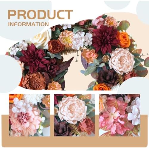 Fall Flower Wreath for Front Door with Burgundy Dahlias, Orange Roses Hydrangeas and Green Leaves, 22 inche Autumn Wreath for Home Indoor and Outdoor, Fall Harvest Thanksgiving Decoration - Image 2