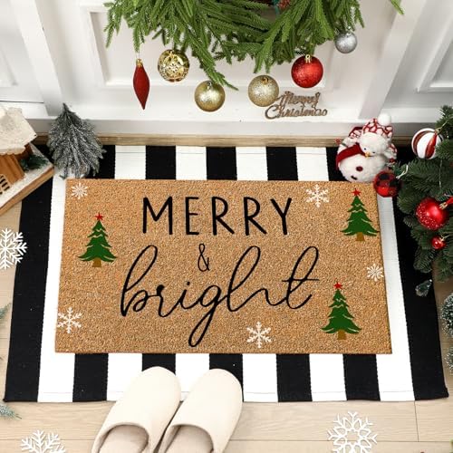 Moucuny 2 Pcs Christmas Coir Doormat Outdoor, Merry and Bright, Non Slip by Moucuny