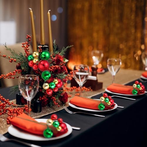 Daifunli 12 Pcs Red Green and Gold Christmas Tree Picks 7.87 Inch Christmas Balls Ornaments Xmas Decorations for Xmas Tree Topper DIY Wreath Holiday Floral Vase Fillers Crafts Home Decor - Image 4