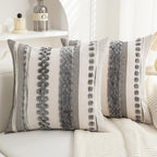 Boho Throw Pillow Covers 18x18 Set of 2 for Couch-Modern Farmhouse Sofa Decorative Grey Throw Pillows Covers Textured Chenille Cushion Covers Outdoor Netural Bohemian Pillow Cases Square by PLEPATE
