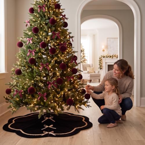 Arrowbash Black 48 Inch Christmas Tree Skirt Velvet Scallop Ddge - Image 6