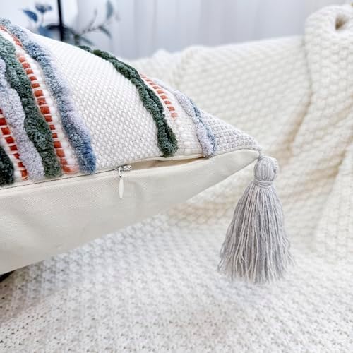 NUYECY Chenille and Cotton Long Pillow for Bed,Striped Textured Boho Long Lumbar Throw Pillow Cover 16x36,Neutral Accent Decorative Extra Long Body Pillow Case for Couch Sofa Bedroom,Sage Green - Image 3