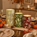 Wind Shear Fall Harvest Glass Lanterns Set of 3, Autumn Lighted Table Decor by Unknown