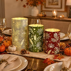 Wind Shear Fall Harvest Glass Lanterns Set of 3, Autumn Lighted Table Decor by Unknown