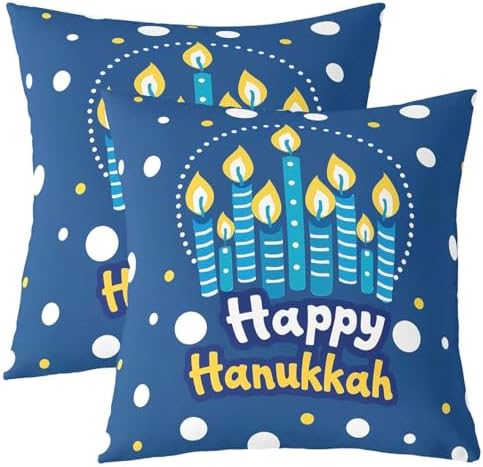 Erosebridal Hanukkah Throw Pillow Covers Spiritual Festival Pillow Cases 24X24 Inch for Sofa Bed Couch, Decorative Cushion Covers Festive Celebration Decor 2Pcs by Erosebridal