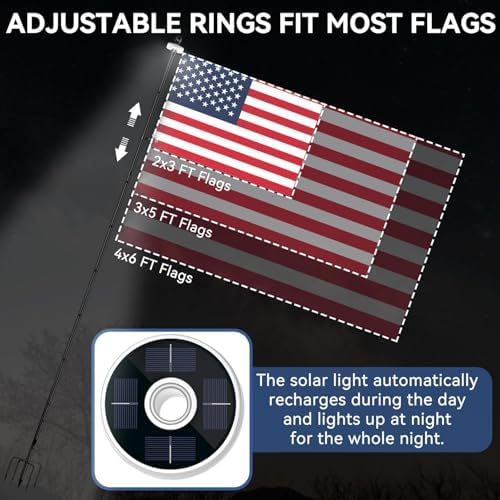 ZMTECH 12FT 2PACK Heavy Duty Flag Pole with Solar Light & 5 Pronges Base in Ground for Yard, Tangle Free Spinning Stainless Steel,Windproof, Fit for 2 Flags |Outside House Residential |Commercial - Image 6